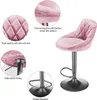 A collage of images showing a pink velvet bar stool with close-ups of its features. Voir les images du produit