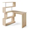 A light wood L-shaped desk with a bookshelf unit attached. Voir les images du produit