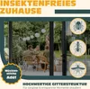 People dining on a patio behind a screen door, with insect illustrations on the side. Produktbild-Vorschau