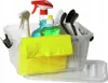 A clear, well-lit studio shot of a transparent storage box filled with various cleaning supplies. Produktbild-Vorschau
