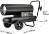 A black kerosene/diesel heater with wheels and a handle, shown from the side with dimensions indicated. Anteprima dell’immagine prodotto