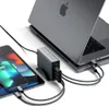 A Satechi USB-C hub is shown connected to a MacBook and an iPad, with an iPhone also connected to the hub. Anteprima dell’immagine prodotto