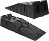 Two black plastic car ramps are shown against a white background. The ramps are angled and positioned to show their textured surfaces and structural details. Podgląd zdjęcia produktu
