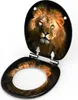 An open toilet seat with a lion's face printed on the lid and its mane on the seat. Náhled obrázku produktu