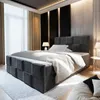 A modern bedroom with a large bed, curtains, and bedside lamps. Produktbild-Vorschau