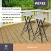 Two folding bar stools on a wooden deck with a railing and greenery in the background. Produktbild-Vorschau
