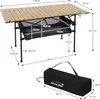 Diagram showing the dimensions of a camping table and a folded bag. Podgląd zdjęcia produktu