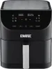 A black air fryer with a digital display and a silver handle. Produktbild-Vorschau