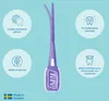 A TePe interdental brush with four circular diagrams illustrating its features. Produktbild-Vorschau