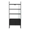 A black ladder shelf with a cabinet at the bottom, shown against a white background. Anteprima dell’immagine prodotto