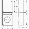 Technical drawing with dimensions of a wall socket and switch combination. Produktbild-Vorschau