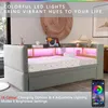 A bed with LED lights and a tablet on a shelf. Náhled obrázku produktu