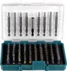 A set of drill bits and accessories in a clear plastic case, with the case open to reveal the contents. Podgląd zdjęcia produktu