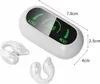 A white wireless Bluetooth headphone with ear clips and a digital display showing battery and volume levels. Anteprima dell’immagine prodotto