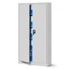 A grey metal filing cabinet with its doors open, revealing several blue binders on shelves. Anteprima dell’immagine prodotto
