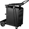 A black metal workshop cart with wheels and storage compartments. Produktbild-Vorschau