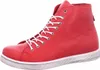 A single red high-top sneaker with white laces and a white sole, shown from the side against a white background. Voir les images du produit