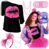 80. léta disco retro tričko cosplay kostým + šperky pro Náhled obrázku produktu 8