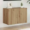 A wooden cabinet mounted on a white wall. Voir les images du produit