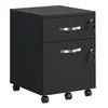 A black two-drawer filing cabinet with silver handles and keys on a white background. Produktbild-Vorschau