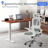 An office setting with an adjustable standing desk and an ergonomic chair. Produktbild-Vorschau