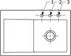 A top-down view of a sink with three marked holes for faucets. Produktbild-Vorschau