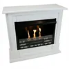 A white ethanol fireplace with flames visible inside. Produktbild-Vorschau