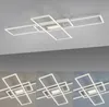 A collage of images showing a modern LED ceiling light with a geometric design, presented in different lighting conditions. Produktbild-Vorschau