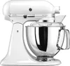 A white KitchenAid Artisan stand mixer with a silver bowl and a clear splash guard. Podgląd zdjęcia produktu