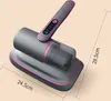 A handheld vacuum cleaner with a transparent dustbin and a digital display on a light peach background. Produktbild-Vorschau