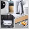 Collage of images showing a foldable mop bucket in various settings, including next to a washing machine, toilet, in a car trunk, and under a cabinet. Podgląd zdjęcia produktu