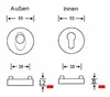 Diagrams showing dimensions of a door rosette, labeled 'Außen' (outside) and 'Innen' (inside). Produktbild-Vorschau