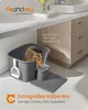 A cat is in a large litter box on a countertop next to a sink. The image includes marketing text and branding. Produktbild-Vorschau