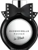 A product shot of a black perfume bottle with a black bow on top. Voir les images du produit