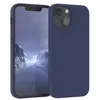 A blue silicone phone case is shown on a white background, with a phone inside the case displaying a landscape image. Produktbild-Vorschau
