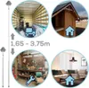 Collage showing the product's telescopic handle and its use in various settings like a moving truck, a shed, and a living room. Voir les images du produit
