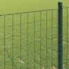 A close-up of a green wire fence with a metal post, set against a blurred green grassy background. Voir les images du produit