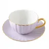 Porzellan Tasse mit Untertasse 220 ml Lila Gold – Elegante Produktbild-Vorschau 1