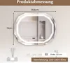 A bathroom mirror with LED lighting, displaying dimensions and technical specifications. Voir les images du produit