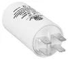 A close-up shot of a white cylindrical capacitor with metal terminals. Produktbild-Vorschau