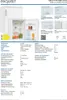 A collage showing an upright white refrigerator with its door open, displaying food items. It also includes close-up shots of the interior and features, along with an energy efficiency label and technical specification text. Produktbild-Vorschau