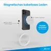 A smartphone is shown with a magnetic wireless charger attached, connected to a USB-C cable. Anteprima dell’immagine prodotto
