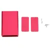 A red aluminum enclosure and its components are laid out on a white background. Náhled obrázku produktu