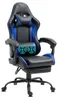 A gaming chair with a footrest and headrest, shown from a three-quarter view against a white background.