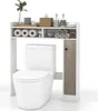 A white toilet with a white and wood-grain over-the-toilet storage unit. Voir les images du produit