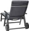 A rear view of a gray lounge chair with a light gray cushion and footrest, on a white background. Produktbild-Vorschau