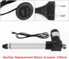 A collage of images showing parts of a recliner replacement motor actuator kit, including a control button, a power plug, and the motor actuator itself. Náhled obrázku produktu