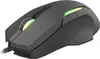 A close-up, angled view of a black gaming mouse with illuminated green and yellow accents on the scroll wheel and side buttons. Náhľad obrázku produktu