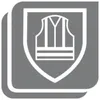 A graphic icon representing safety or protection, featuring a stylized vest within a shield. Produktbild-Vorschau