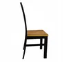 Side view of a wooden chair with a black frame and a brown seat. Náhled obrázku produktu